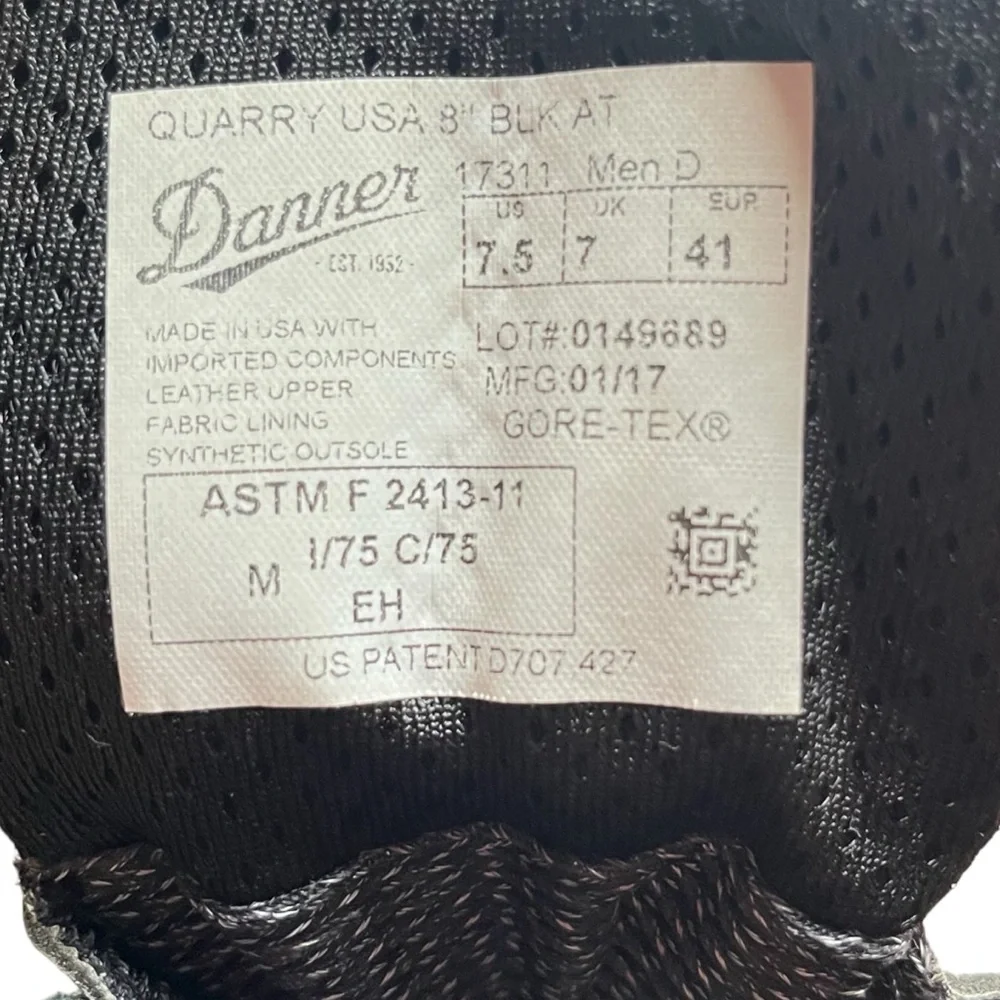 Danner Quarry USA Men 7.5D‎ Black Gore Tex EH Vibram Heavy Duty Work Boots